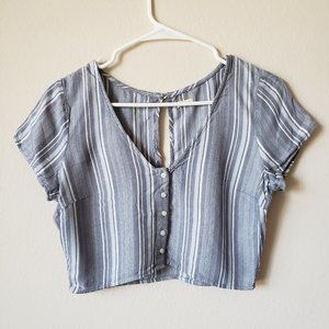 Hollister blue striped button up crop top